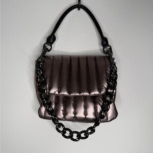 Think Royln Quilted Metallic Shoulder Bag Chain Strap Silver Finish